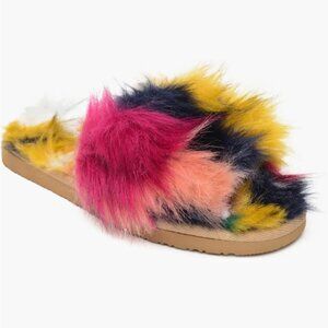 Minnetonka Women's Lolo Faux Fur Slide (Navy Unicorn, Women's 9)